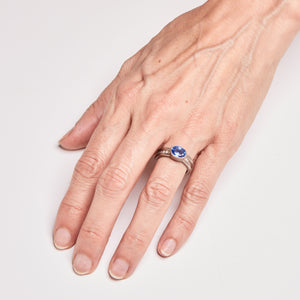 Shimmer Oval Blue Sapphire Ring in 18K Alpine Gold Reinstein Ross Goldsmiths