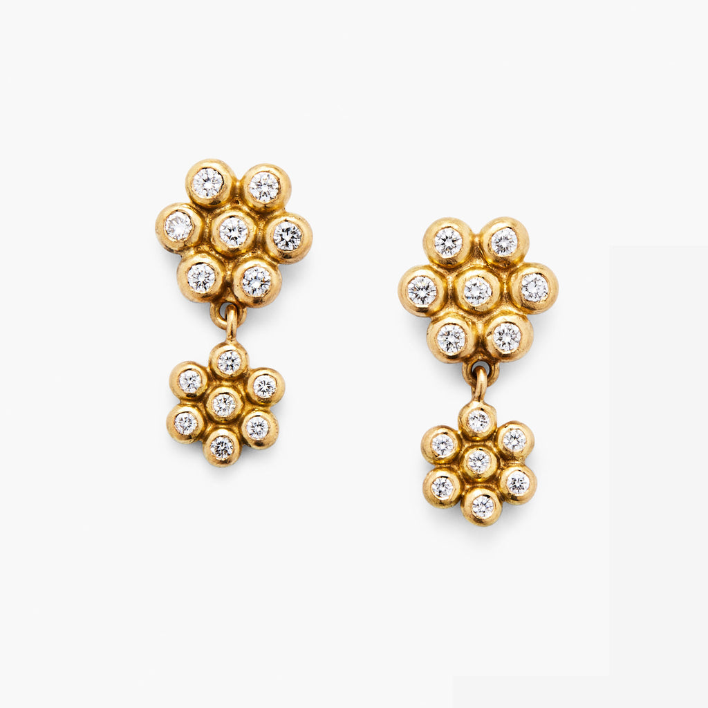 Snowdrop Two-Part Mixed Diamond Earrings in 20K Peach Gold Reinstein Ross Goldsmiths