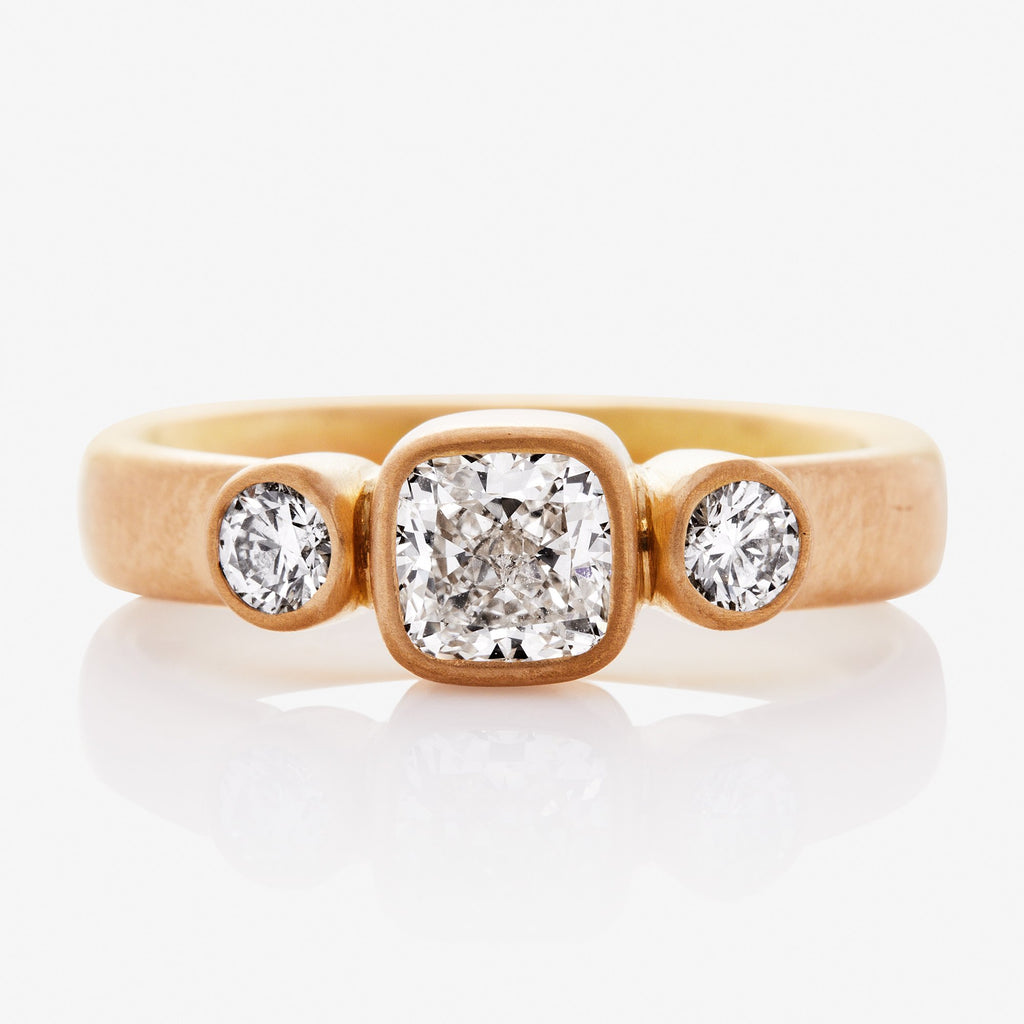 Sonoma "Celeste" Cushion Cut and Round Diamond Ring in 20K Peach Gold Reinstein Ross Goldsmiths