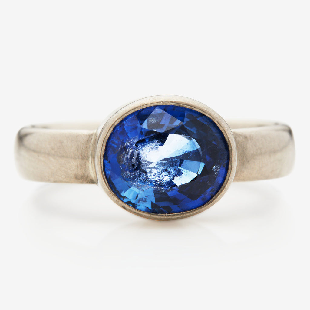Sonoma Oval Blue Sapphire Ring set in 18K Alpine Gold Reinstein Ross Goldsmiths