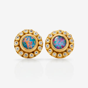 Salome Classic Opal and Diamond Studs in 20K Peach Gold Reinstein Ross Goldsmiths