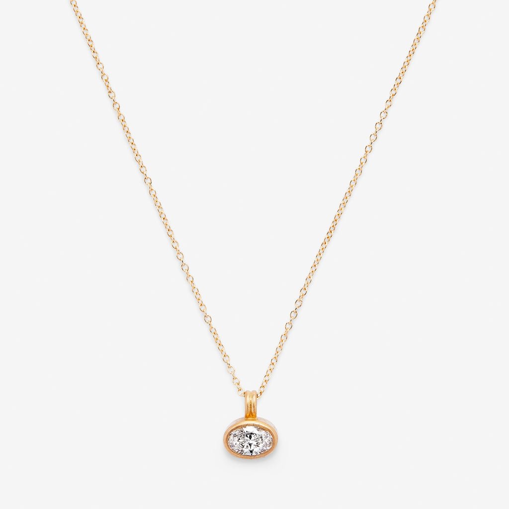 Dyan Large Oval Diamond Necklace in 20K Peach Gold- 18" Reinstein Ross Goldsmiths