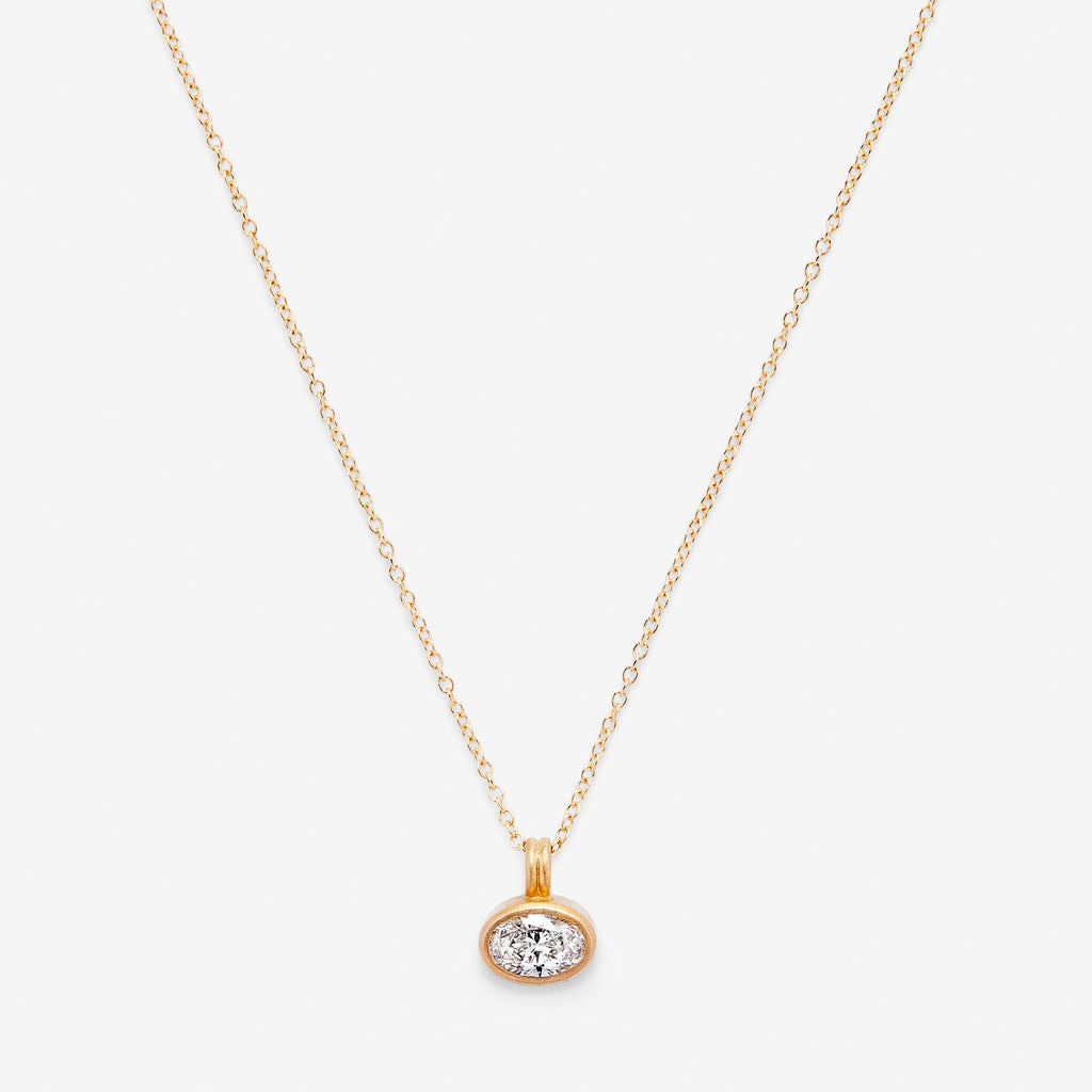 Dyan Large Oval Diamond Necklace in 20K Peach Gold- 18"