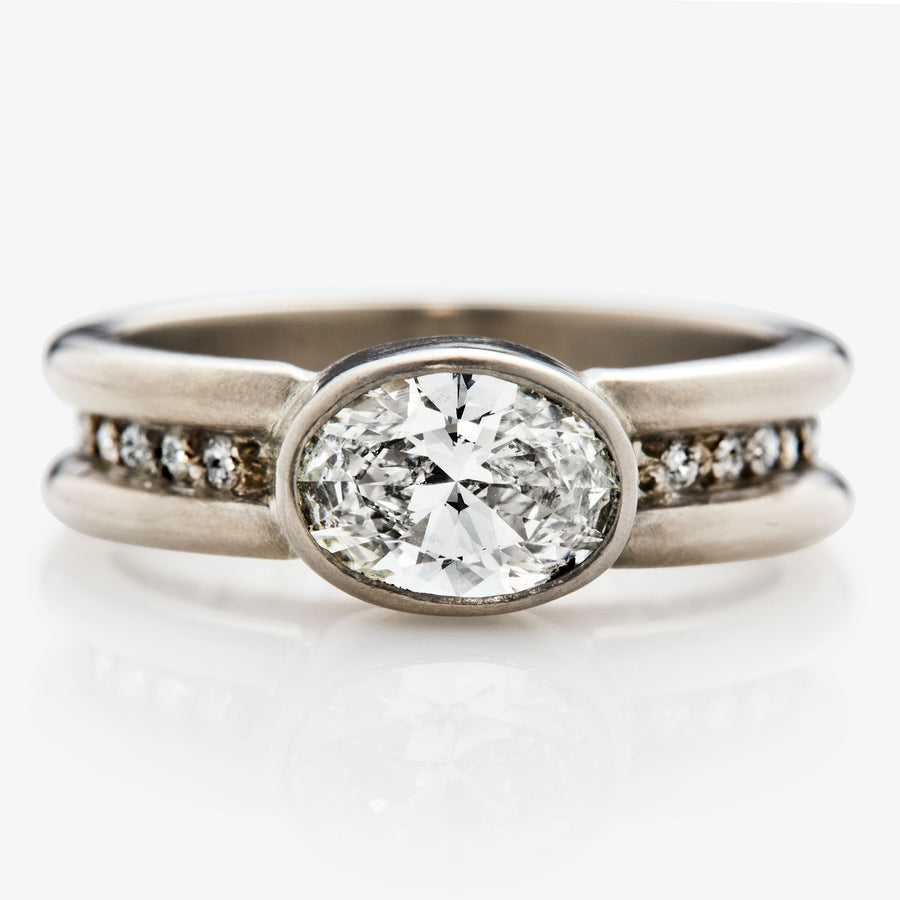 Shimmer Oval Diamond Ring in 18K Alpine Gold Reinstein Ross Goldsmiths