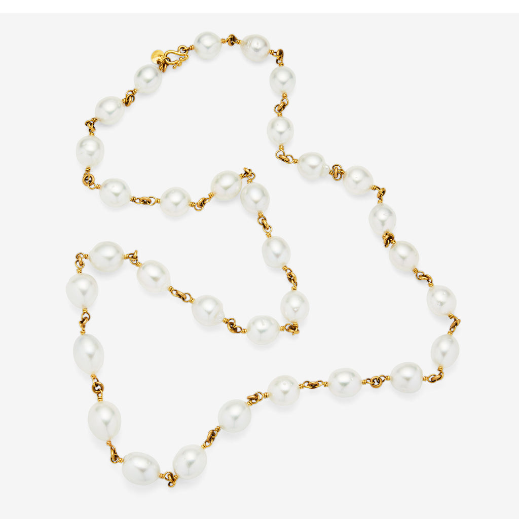 Isabella "Pia" Large South Sea Pearl Necklace in 22K Nectar Gold- 30" Reinstein Ross Goldsmiths