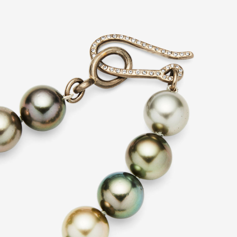 Ashley Paved Hook Tahitian Pearl Necklace in 18K Alpine Gold Reinstein Ross Goldsmiths