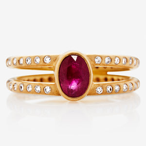 Lightdance Oval Ruby and Diamond Ring in 20K Peach Gold Reinstein Ross Goldsmiths