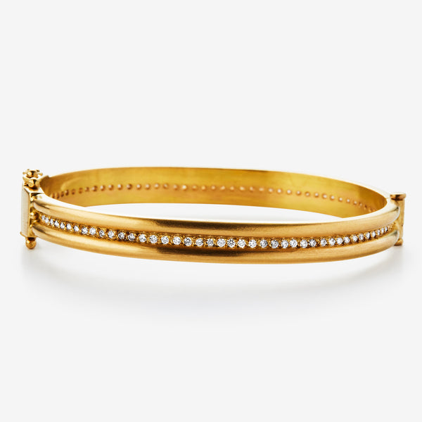 Shimmer Diamond Hinged Bangle in 20K Peach Gold- 4mm