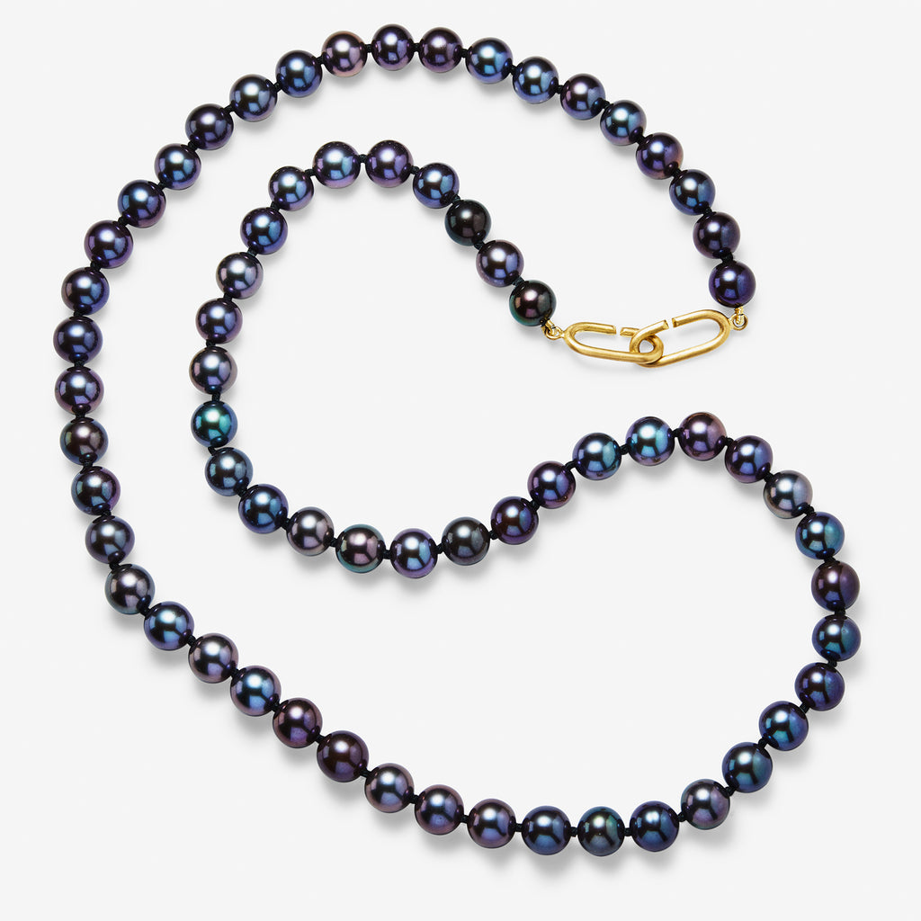 Hunter Necklace with Fresh Water Black Pearls in 20K Peach Gold- 26'' Reinstein Ross Goldsmiths