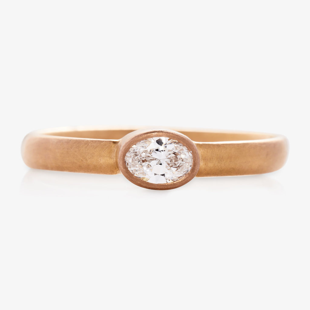Sonoma Mini Oval White Diamond Ring in 22K Apricot Gold Reinstein Ross Goldsmiths