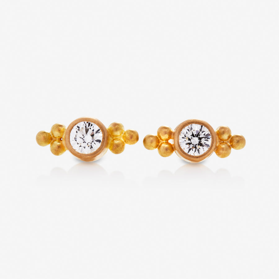 Tania Round Diamond Studs with Double Granules in 20K Peach Gold Reinstein Ross Goldsmiths
